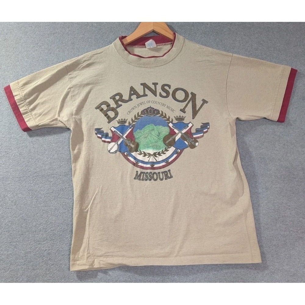 VTG Alore Branson Missouri Ringer T Shirt‎ Large USA Single Stitch Tee 80s 90s